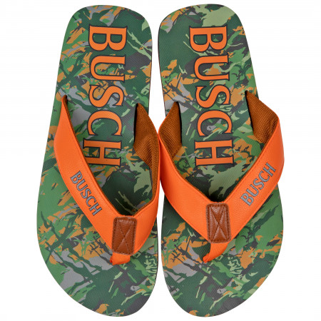 Busch Hunter Orange Text Logo Tree Camo Men's Flip Flop Sandals